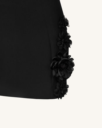 Elaina Mini Abito Nero con Applicazione di Rosette - Nero