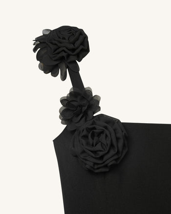 Elaina Mini Abito Nero con Applicazione di Rosette - Nero