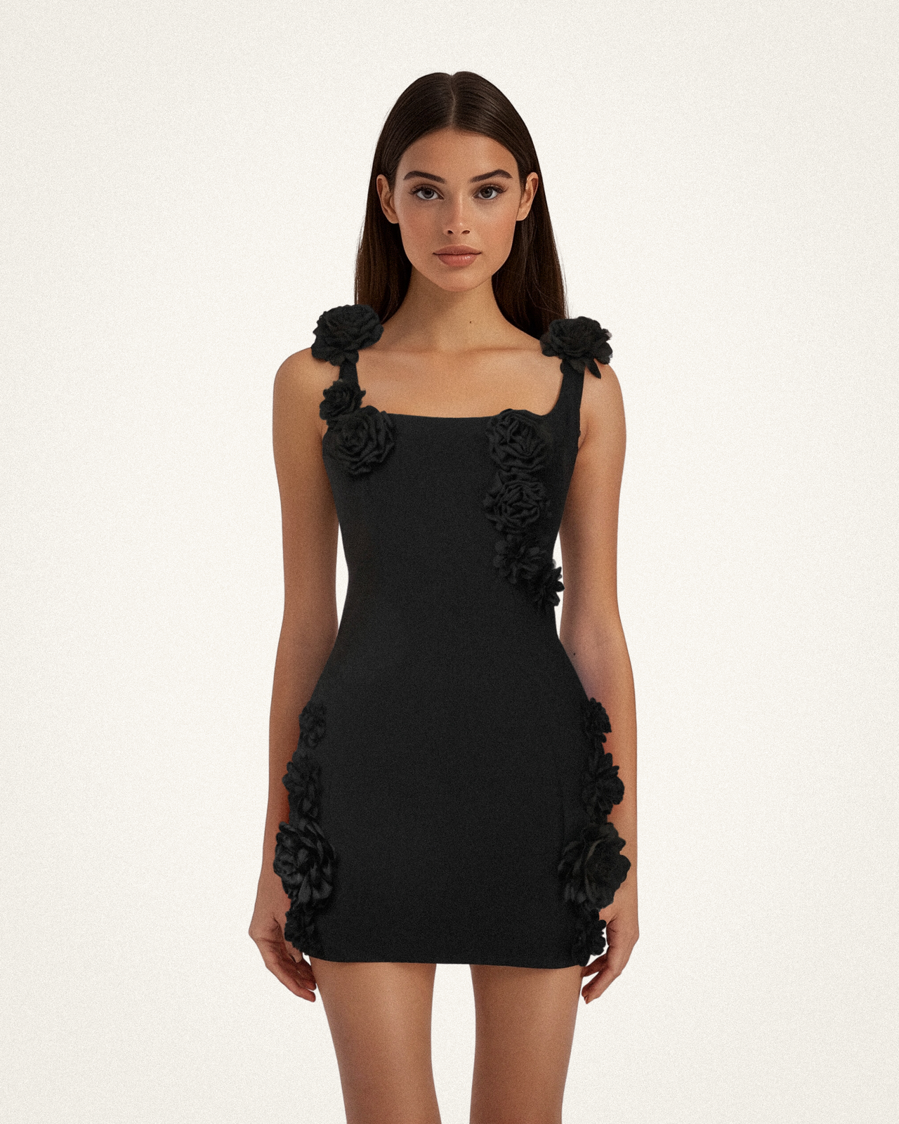 Elaina Mini Abito Nero con Applicazione di Rosette - Nero