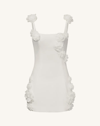 Elaina Abito Mini Bianco con Applicazione di Rosette - Bianco