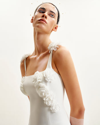 Elaina Abito Mini Bianco con Applicazione di Rosette - Bianco