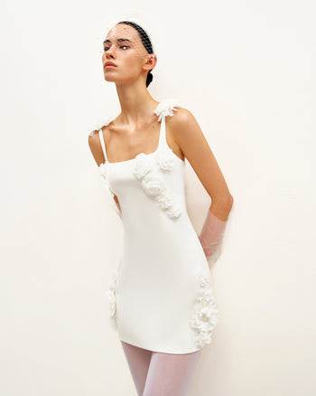 Elaina Abito Mini Bianco con Applicazione di Rosette - Bianco