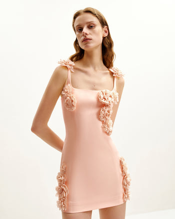 Elaina Vestito Mini Rosa con Applicazioni di Rosette - Albicocca