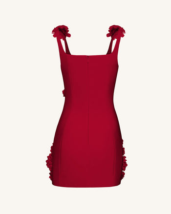 Elaina Vestito Mini Rosa con Applicazioni di Rosette - Rosso