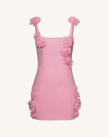 Elaina Mini Abito Rosa con Applicazione di Rosette - Rosa
