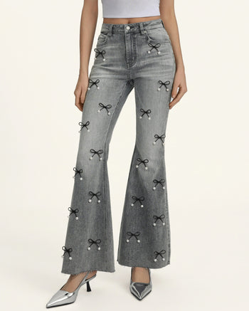 Jeans sfrangiati Boogie Child con fiocco Pearl - Smoke and Mirrors