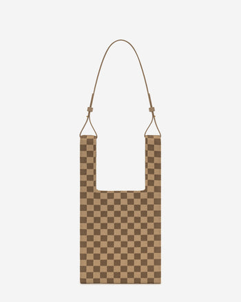 Shea Borsa Tote a scacchiera in tessuto a maglia - Brown