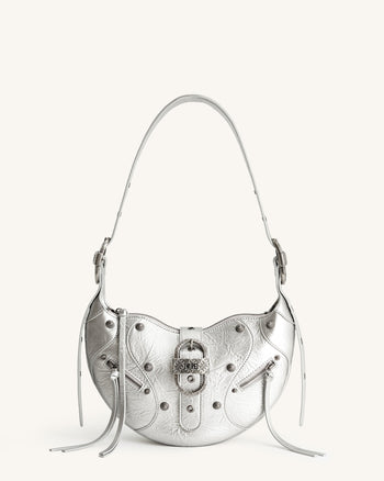 Borsa a tracolla con pieghe metalliche Tessa - Argento