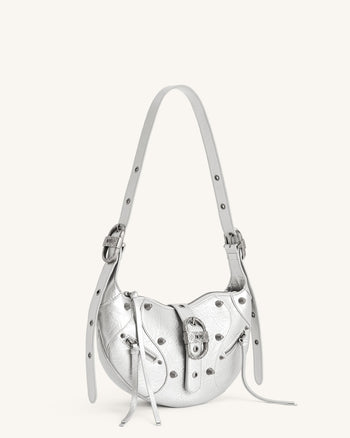 Borsa a tracolla con pieghe metalliche Tessa - Argento