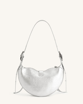 Borsa a tracolla con pieghe metalliche Tessa - Argento