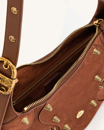 Borsa a tracolla in camoscio Tessa - Marrone Dark Birch