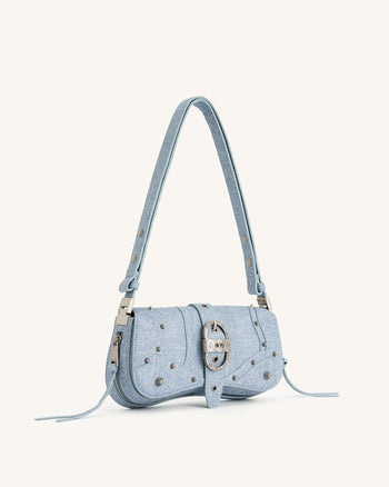 Borsa a tracolla curva Joy Denim Embossed - Blu