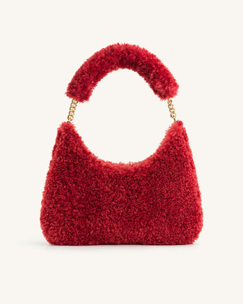 Borsa a tracolla in tessuto di finta pelliccia Ruby - Magenta