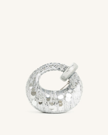 Borsa mini con manico superiore in paillettes metalliche Abacus - Argento