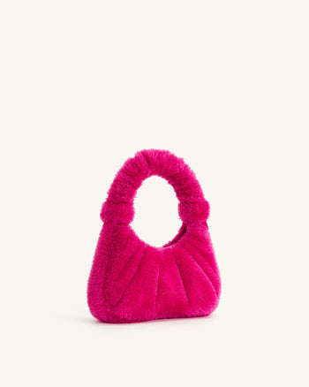 Borsa a spalla media con ruches in pelliccia sintetica Gabbi - Rosa Fandango
