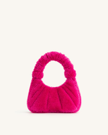 Borsa a spalla media con ruches in pelliccia sintetica Gabbi - Rosa Fandango