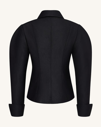 Blazer con maniche gigot e profili smerlati - Nero