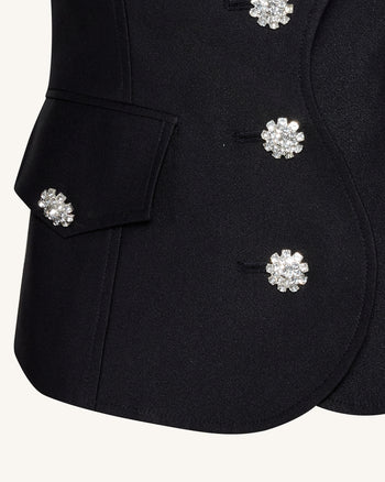 Blazer con maniche gigot e profili smerlati - Nero