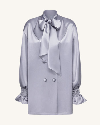 Blazer Largo con Lazos y Mangas Abullonadas – Plata