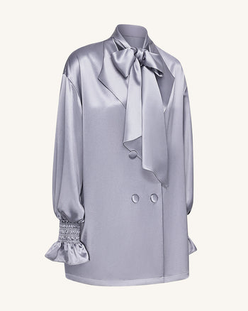 Blazer Largo con Lazos y Mangas Abullonadas – Plata