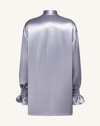 Blazer Largo con Lazos y Mangas Abullonadas – Plata