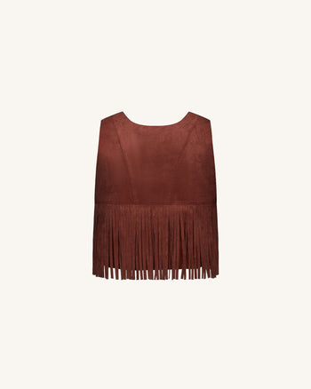Halter con frange in finta pelle scamosciata - Borgogna