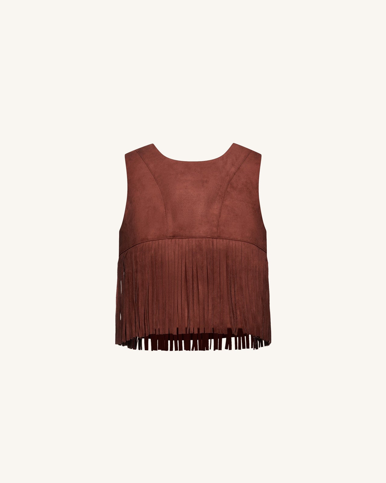 Halter con frange in finta pelle scamosciata - Borgogna