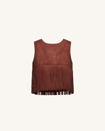 Halter con frange in finta pelle scamosciata - Borgogna