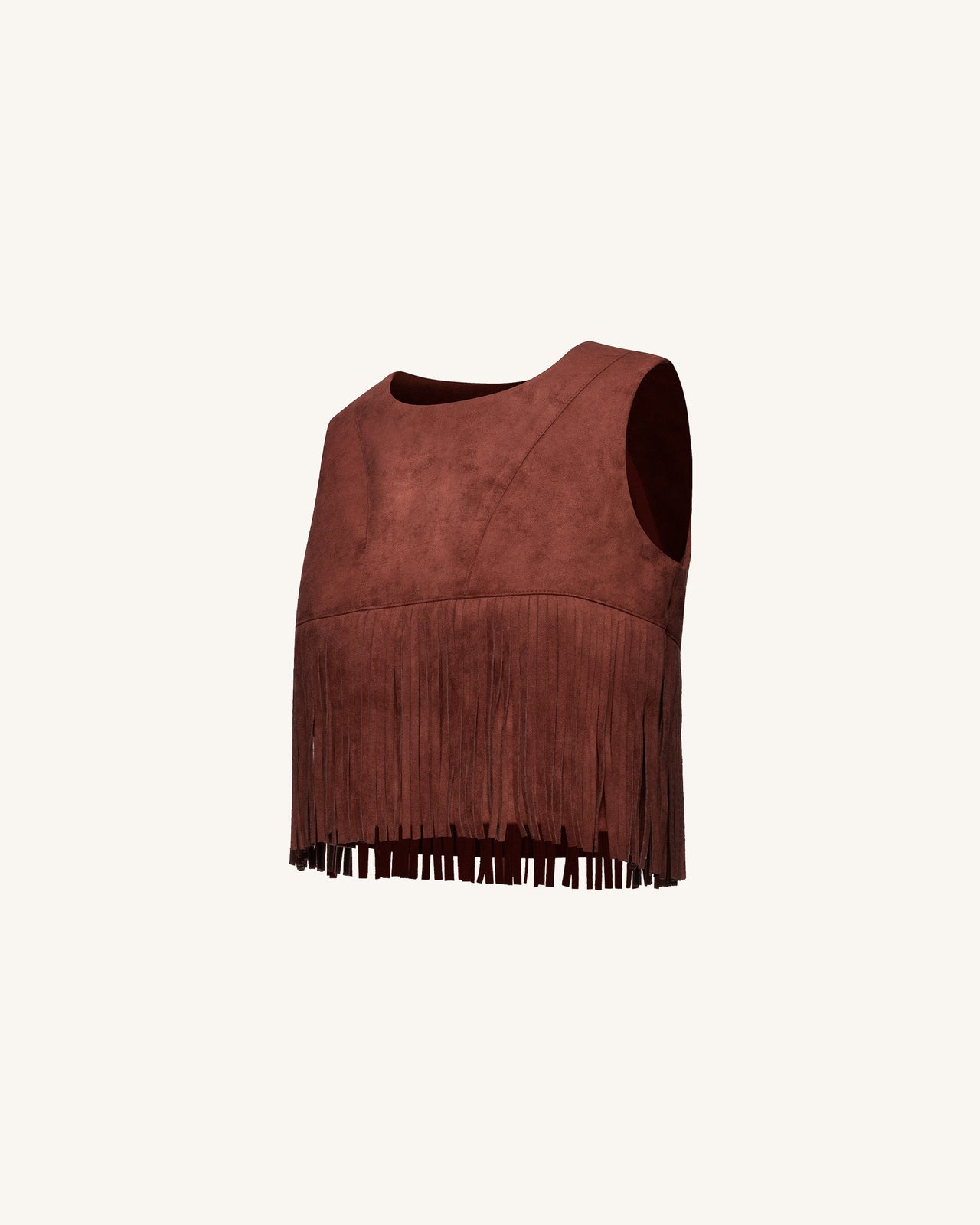 Halter con frange in finta pelle scamosciata - Borgogna