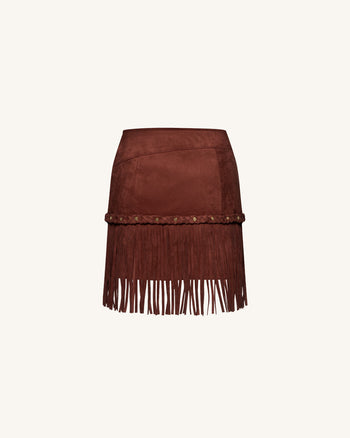 Gonna Con Frange In Stile Western In Tessuto Scamosciato - Borgogna