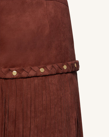 Gonna Con Frange In Stile Western In Tessuto Scamosciato - Borgogna