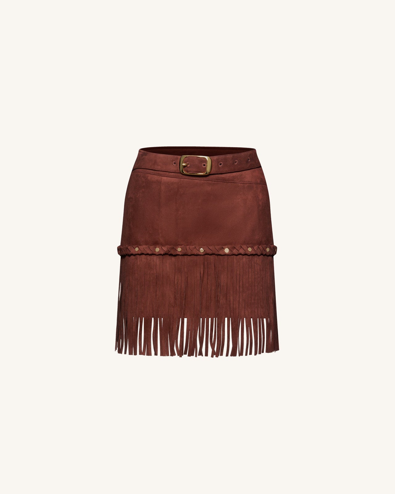 Gonna Con Frange In Stile Western In Tessuto Scamosciato - Borgogna