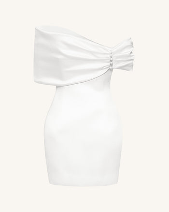 Vestito mini asimmetrico in raso con fiocco - Bianco