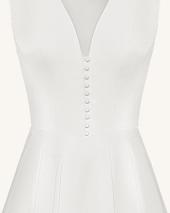 Abito Midi Plissettato con Scollo a V Frontale - Bianco