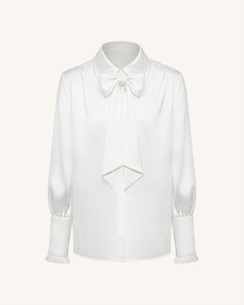 Blusa con Lazos y Mangas Abullonadas – Blanco
