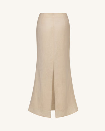 Gonna Maxi in Lino con Ricamo a Cordoncino - Naturale
