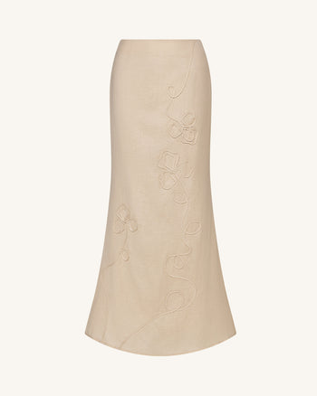 Gonna Maxi in Lino con Ricamo a Cordoncino - Naturale