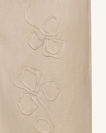 Gonna Maxi in Lino con Ricamo a Cordoncino - Naturale