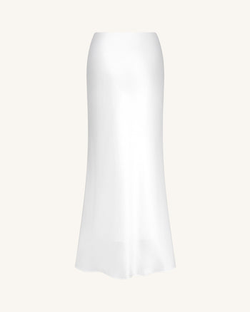Falda Maxi Sirena de Satén Líquido – Blanco