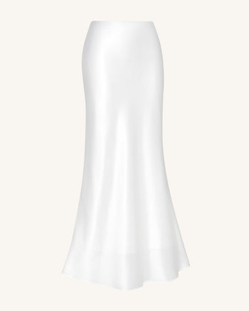 Falda Maxi Sirena de Satén Líquido – Blanco