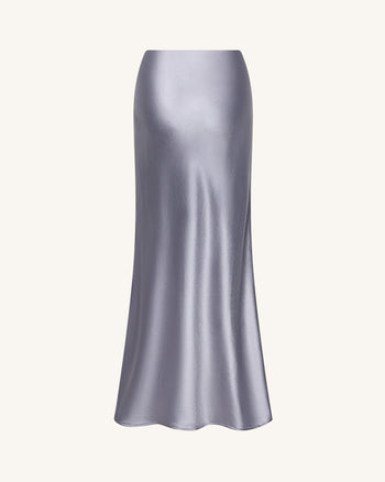 Falda Maxi Sirena de Satén Líquido – Plata