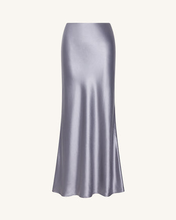 Falda Maxi Sirena de Satén Líquido – Plata