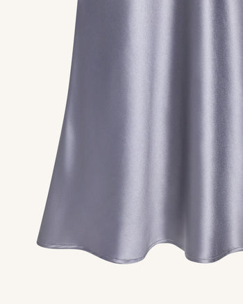 Falda Maxi Sirena de Satén Líquido – Plata