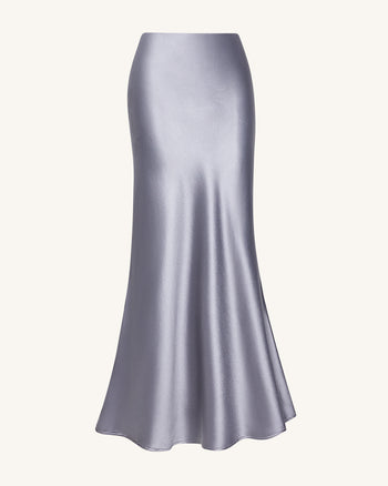 Falda Maxi Sirena de Satén Líquido – Plata