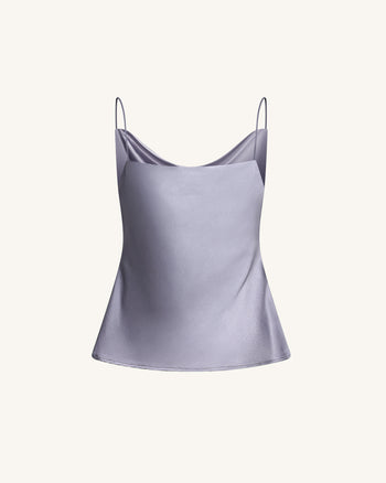 Camisola de Satén Líquido con Escote Cascada – Plata