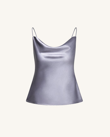 Camisola de Satén Líquido con Escote Cascada – Plata