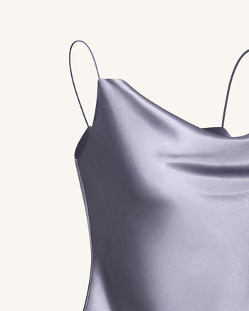 Camisola de Satén Líquido con Escote Cascada – Plata