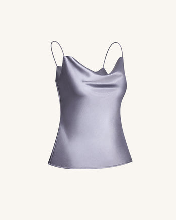 Camisola de Satén Líquido con Escote Cascada – Plata