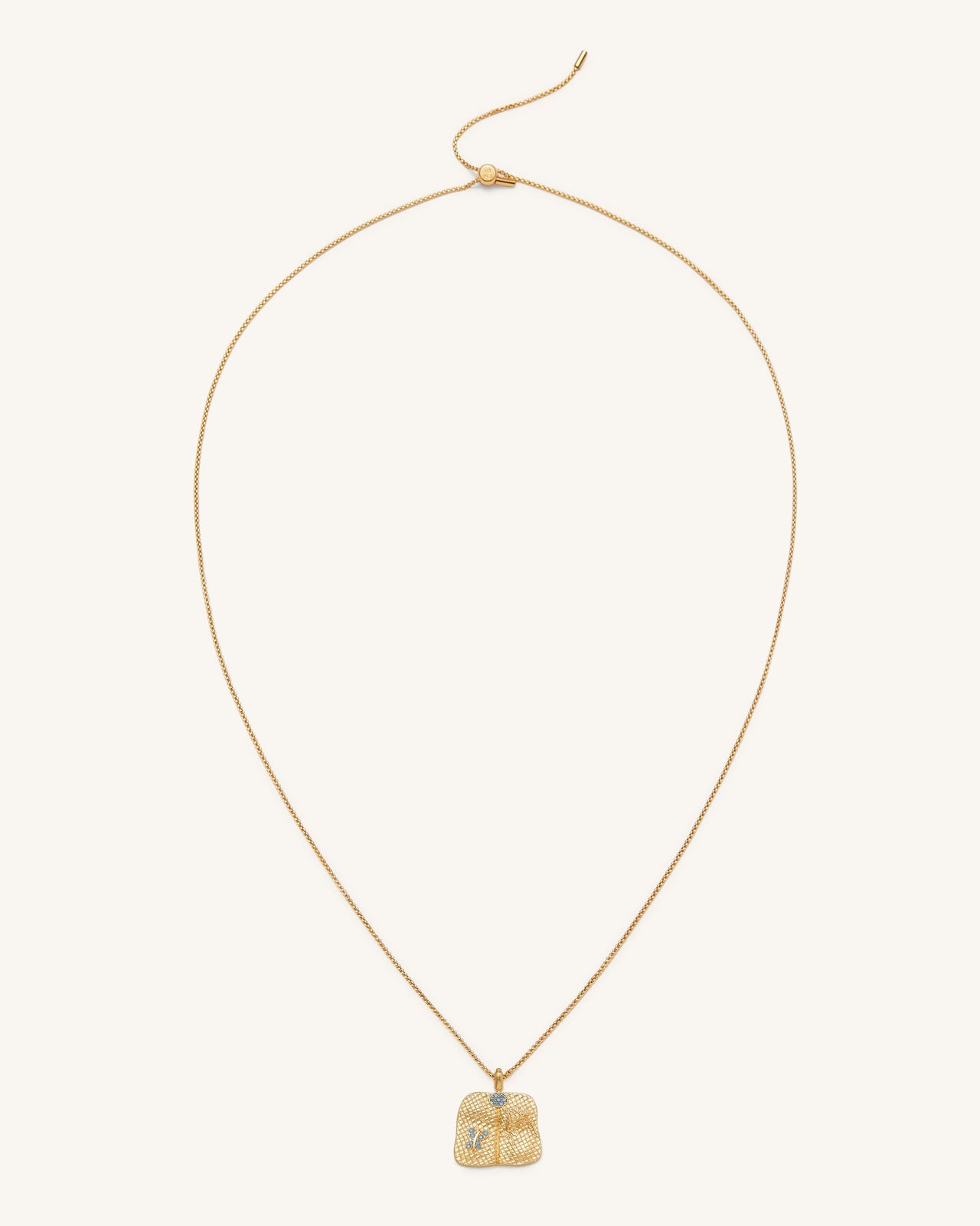 Collana con ciondolo a ventaglio di piantaggine - Placcato oro 18 ct & Zircone blu mare e nano verde