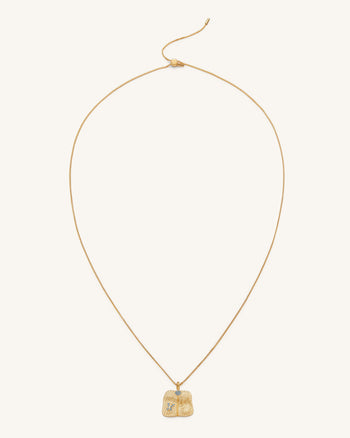 Collana con ciondolo a ventaglio di piantaggine - Placcato oro 18 ct & Zircone blu mare e nano verde
